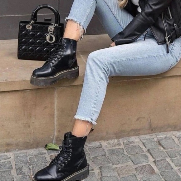 SINCERELY JULES Harley Black Leather Combat Boots. Size 8. Gently Used Condition - Picture 2 of 11